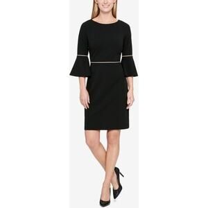 NEW Tommy Hilfiger Bell Sleeves Contrast Trim Sheath Dress Black Women Plus 16
